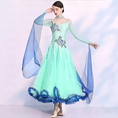 voordelige Ballroom danskleding-Ballroomdansen Kleding Borduurwerk Gesplitst Kristallen / Bergkristallen Dames Prestatie Feest Lange mouw Netstof Spandex Organza