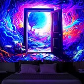 Недорогие Черные гобелены-черный гобелен, реагирующий на ультрафиолет, светящийся в темноте, светящийся неоновый, красочный, картина, дверь, психоделический, триповый, туманный, подвесной гобелен, настенное искусство, фреска