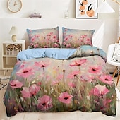 economico Set copripiumino-set copripiumino con motivo floreale dipinto a olio set consolatore morbido set di biancheria da letto in cotone di lusso in 3 pezzi decorazioni per la casa regalo di biancheria da letto crepuscolare