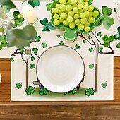 cheap Placemats &amp; Coasters &amp; Trivets-St. Patrick&#039;s Day Placemat, Clover Table Decoration, Non slip and Thermal Insulation Linen Mats Seasonal Spring Table Mats for Party Kitchen Dining Decoration