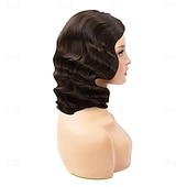 cheap Historical Wigs-Brown Wig 1920s Lady Finger Wave Wig Vintage Brown 20s Wig Women Retro Synthetic Hair Carnival Cosplay Party Costume Wig Halloween Wigs