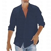 preiswerte Herrenhemd zum Knöpfen-Herren Hemd Sommerhemd Knopfhemd Lässiges Hemd Strandhemd Schwarz Weiß Dunkelblau Langarm Glatt Kargen Hawaiianisch Festtage Bekleidung Modisch Brautkleider schlicht Komfortabel