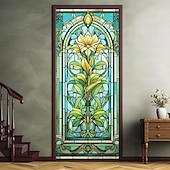 billige Dørdeksler-farget glass mandala dørdeksler veggmaleri dekor dør billedvev dør gardin dekorasjon bakteppe dør banner avtakbar for inngangsdør innendørs utendørs hjemme rom dekorasjon gårdshus dekor forsyninger