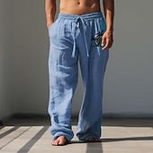 abordables Classique-Pantalon en coton décontracté pour hommes, arbre de noix de coco, tenue quotidienne, vacances, sortie, taille moyenne, élasticité