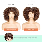 baratos Perucas de festa-Perucas Afro Cacheadas para Mulheres Negras Peruca Curta Cacheada Sintética sem Cola Ombre Marrom 12 polegadas Perucas de Halloween