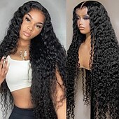 economico Parrucche lace front capelli veri-parrucca frontale in pizzo trasparente con onde d&#039;acqua 13x6, densità 150% per donne nere