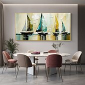 Недорогие Пейзажи-Ручная работа, оригинальная морская картина маслом, парусник на холсте, настенное искусство, декор, абстрактная пейзажная картина для домашнего декора с натянутой рамкой/без внутренней рамы, картина