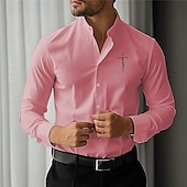 voordelige Zakelijk Casual-Voor heren Bedrukte overhemden Geloof Straat Draag naar het werk Wit Blozend Roze blauw Lange mouw Opstaande boord Lente zomer Kleding Afdrukken