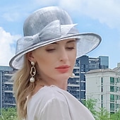 abordables Chapeaux de fête-Chapeaux melon en lin/chapeau cloche, chapeau seau, chapeau de soleil, fête de thé, mariage élégant avec nœud papillon, couvre-chef