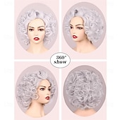 cheap Older Wigs-ColorGround Old Lady Granny Silver White Curly Wig 100 Days of School