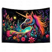 tanie Blacklight gobelin-gobelin z czarnym światłem UV reaktywny świecący w ciemności świecący neonowy jednorożec zwierzęcy psychodeliczny trippy mglisty wiszący gobelin ścienny sztuka mural do salonu sypialni