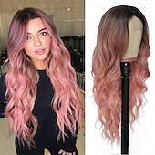 economico Parrucche trendy sintetiche-parrucca ondulata lunga marrone per le donne parrucca riccia da 26 pollici con parte centrale fibra proteica premium parrucca sostitutiva dei capelli dall&#039;aspetto naturale per l&#039;uso quotidiano del