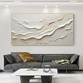 cheap Landscape Paintings-Hand painted Textured White Abstract Sandy Beach Oil Painting on Canvas handmade Original Blue Ocean Painting Custom Art Decor for Living room Wall Decor Wall Art