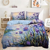 economico Set copripiumino-set copripiumino con motivo floreale dipinto a olio set consolatore morbido set di biancheria da letto in cotone di lusso in 3 pezzi decorazioni per la casa regalo di biancheria da letto crepuscolare