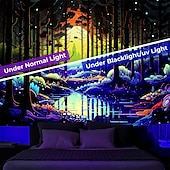 olcso Feketeművilágítás-blacklight gobelin uv reaktív izzás a sötét erdőben trippy ösvény ködös természet táj függő gobelin fali művészeti falfestmény nappali hálószobába