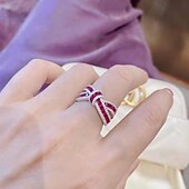 olcso Gyűrűk-Valentin-napi gyönyörű gyűrű ezüstözött, aranyos masnicsomó kialakítás, burkolt, csillogó cirkónia tökéletes születésnapi ajándék női meccs napi ruhákhoz