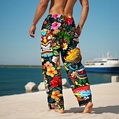 Недорогие Мужские повседневные брюки с принтом-Tiki Tropical Aloha мужские курортные повседневные брюки с 3D принтом брюки с эластичной резинкой на талии и шнурком свободного покроя прямые летние пляжные брюки от s до 3xl