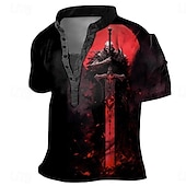 preiswerte Geist&amp;amp;Totenkopf-Herren Tempelritter Kreuz Henley Hemd T-Shirt 3D-Druck Gotisch Subkultur Urlaub Täglich Ausgehen Frühling &amp; Sommer Schwarz / Weiß Schwarz Rote Henley Henley T-Shirt