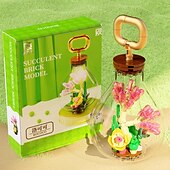 お買い得  組立ておもちゃ-女性の日のギフト、球根の多肉植物、ビルディングブロックセット、LEDストリングライト2個付き、DIY、3つの調節可能なフラッシュスピード、女性の日、女の子への母の日のギフト、お母さんへの母の日のギフト。