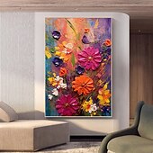 cheap Floral/Botanical Paintings-Oil painting Hand painted Textured Abstract Colorful Flower Oil Painting on Canvas Original pattle knife Flower Painting Nature Planting  Wall Decor for Bedroom Home Decor  Wall Art
