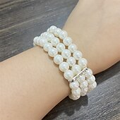 cheap Wearable Accessories-Bride Pearl Bracelet Necklace Earring Ring Handheld Bag Jewelry Set with 6 Diamond Set for Ladies