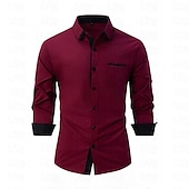 abordables camisas de hombre sin planchar-Hombre Camisa Camisa para Vestido Camisa de cuello Abotonar la camisa Bloque de color Boda Diario Bleu Ciel Negro Blanco Verde Claro Manga Larga Cuello Vuelto Primavera &amp; Otoño Ropa Retazos