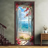 levne Garážové a dveřní bannery-okna pohled na pláž kryty dveří nástěnná malba výzdoba dveří gobelín dekorace záclona pozadí banner dveří odnímatelný pro přední dveře vnitřní venkovní domácí dekorace pokoje farma výzdoba zásoby