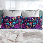 abordables Sábanas y funda de almohada-Juego de 2 fundas de almohada tamaño queen con diseño de setas, funda de edredón estampada, funda de almohada suave y transpirable, funda de almohada decorativa (20 x 30 pulgadas)