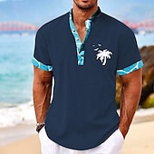 levne Tropické rostliny-Pánské Kokosová palma Tropické rostliny Košile Letní košile Havajská košile Krátký rukáv Košile Stojáček Henley Collar Havajské Letovisko Dovolená Jdeme ven Pláže Světle modrá Bílá Trávová zelená S M