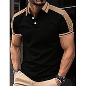 olcso Férfi klasszikus póló-Férfi Button Up Polos Golfing Hétköznapi Szabadság Hajtóka Rövid ujjú Divat Alap Színes Kollázs Hímzett Nyár Normál Bor Fekete Sötétkék Lóhere Világoskék Szürke Button Up Polos