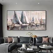 preiswerte Landschaftsgemälde-Handgefertigtes abstraktes großes Segelboot-Ölgemälde auf Leinwand, handgemaltes Acryl-Ozean-Meerblick-Gemälde mit Textur, nautische Kunstmalerei für die Wanddekoration im Wohnzimmer
