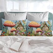 abordables Sábanas y funda de almohada-Juego de 2 fundas de almohada tamaño queen con diseño de setas, funda de edredón estampada, funda de almohada suave y transpirable, funda de almohada decorativa (20 x 30 pulgadas)