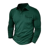 preiswerte Klassisches Poloshirt für Herren-Herren Poloshirt Polos mit Knöpfen Casual Sport Kargen Langarm Modisch Basic Glatt Taste Tasche Frühling &amp; Herbst Regular Fit Schwarz Weiß Armeegrün Rote Marineblau Dunkelgrün Poloshirt
