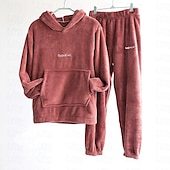 preiswerte Trainingsanzüge für Damen-Damen Basic Trainingsanzug Hosen-Sets Pullover Pyjamas Langarm Mit Kapuze Feste Farbe Valentinstag Casual Schwarz Blau Kamel Herbst Winter Regular Fit