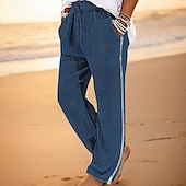 preiswerte Urlaub-Herren Leinenhose Hose Hosen Strandhose Patchwork Kordelzug Elastische Taille Plaid Komfort Atmungsaktiv Casual Täglich Festtage Modisch Klassicher Stil Weiß Armeegrün