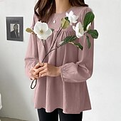 preiswerte Hemden-Leinenhemd Langes Baumwolltop Weißes Baumwolltop Weiße Baumwollbluse Damen Weiß Rosa Armeegrün Einfarbig Puffärmel Straße Täglich Mode Rundhals Baumwoll-Leinen Normale Passform S