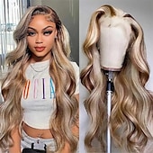economico Parrucche lace front capelli veri-p4/613 parrucca con evidenziazione 13x4 parrucca frontale in pizzo parrucca con capelli umani ondulati 180% densità