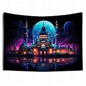 levne Tapiserie Blacklight-ramadán mešita blacklight gobelín uv reaktivní záře ve tmě trippy mlhavá příroda krajina závěsná gobelín nástěnná malba pro obývací pokoj ložnice
