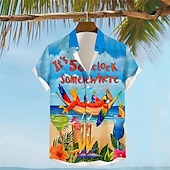 abordables Oiseaux &amp; Animaux-Homme Lettre Perroquet Chemise Chemise hawaïenne Chemise Aloha Manche Courte Chemise Col rabattu Vacances Hawaïen Style complexe Extérieur Vacances Hawaïen Jaune Bleu Fuchsia S M L