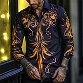 preiswerte 3D-Muster-Herren Totem Knopfhemd Bedruckte Hemden Langarm Subkulturell Urlaub Party Strasse Frühling Sommer Umlegekragen Bedruckt Button-Down Rote Purpur Orange