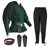 ieftine îmbrăcăminte-Punk și gotic Medieval Renascentist Bluză / Cămașă Costum Cosplay Curea în Talie Războinic Cavaler Viching Cordon Mată Bărbați Celtic Pirat Halloween Mascaradă Performanță Scenă Târgul Renașterii