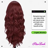 economico Parrucche trendy sintetiche-parrucca lunga ondulata bordeaux per le donne parrucca riccia rossa da 26 pollici parte centrale parrucca in fibra sintetica resistente al calore dall&#039;aspetto naturale per l&#039;uso quotidiano nelle feste