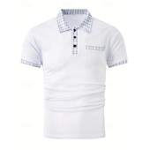 olcso Férfi klasszikus póló-Férfi POLO trikó Button Up Polos Hétköznapi Sport Hajtóka Rövid ujjú Divat Alap Színes Tyúklábminta Kollázs Zseb Nyár Normál Fekete Fehér Tengerészkék Medence Khakizöld POLO trikó