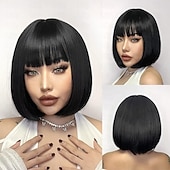 economico Parrucche da festa-Parrucca ombre rosa parrucche bob ondulate corte per donne con frangia lunghezza spalla parrucca sintetica per cosplay e feste per ragazze parrucche colorate per uso quotidiano parrucche di Halloween