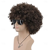 tanie Peruki historyczne-Dorosła Uniseks 60s 70s 80s Krótkie Złote Kręcone Afro Syntetyczna Disco Rocker Hipisi Włosy Kalifornijski Karnawał Cosplay Anime Kostium Peruki Halloween