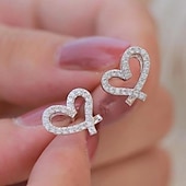 abordables Boucles d&#039;oreilles-Boucles d&#039;oreilles à tige en diamant synthétique pour la Saint-Valentin, classiques, précieuses, élégantes, simples, bijoux en argent blanc pour mariage, fiançailles, 1 paire