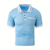 olcso Férfi klasszikus póló-Férfi POLO trikó Button Up Polos Hétköznapi Sport Hajtóka Rövid ujjú Divat Alap Színes Tyúklábminta Kollázs Zseb Nyár Normál Fekete Fehér Tengerészkék Medence Khakizöld POLO trikó