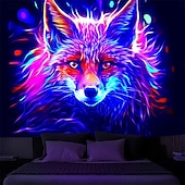 رخيصةأون Tapestries Blacklight-لوحة فنية جدارية معلقة على شكل نسيج أسود متوهج في الظلام، تفاعلي مع الأشعة فوق البنفسجية، حفلة متوهجة على شكل حيوان ثعلب مخدر ضبابي لغرفة المعيشة وغرفة النوم