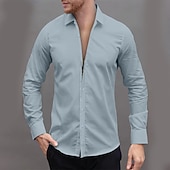 cheap Men's Non Iron Shirts-Men's Dress Shirt Button Up Shirt Plain Wedding Daily Light Blue Black White Pink Long Sleeve Lapel Spring &amp;  Fall Clothing Apparel Collared Shirts