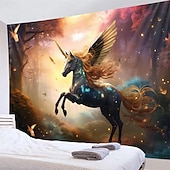baratos tapeçarias de animais-Fantasia unicórnio pendurado tapeçaria arte da parede grande tapeçaria mural decoração fotografia pano de fundo cobertor cortina casa quarto sala de estar decoração